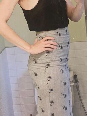 Christy Dawn Grey Floral-Print High-Waist Pencil Skirt